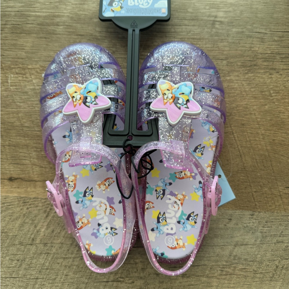 Purple Glitter Kids Sandals with Bluey Cartoon Design